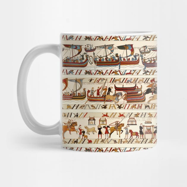 BAYEUX TAPESTRY ,BATTLE OF HASTINGS ,NORMAN KNIGHTS HORSEBACK AND VIKING SHIPS by BulganLumini